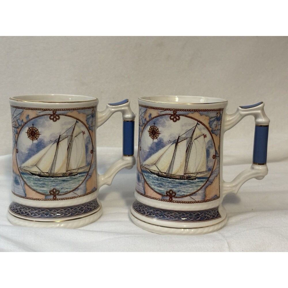 Vtg Sadler Sailing Ship Tankard Mugs Set of 2 Ceramic Nautical Made in England